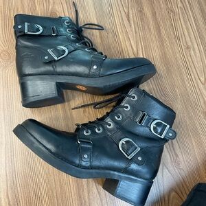 Harley-Davidson Inman Mills Black Leather Women's Moto Boots size 8 Vibram Sole